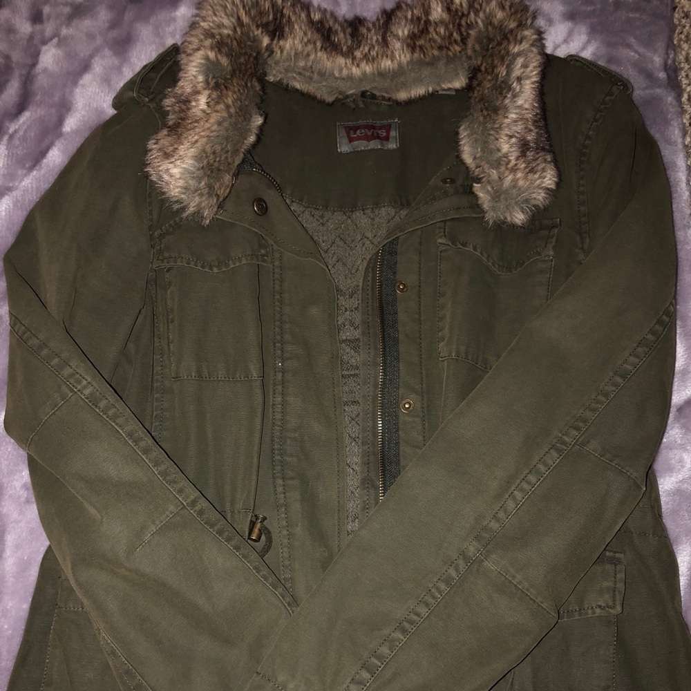Green LEVI military jacket with fur collar